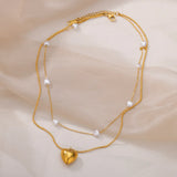 Simulated Pearl Heart Necklace Stainless Steel Chain Wedding Jewelry