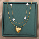 Simulated Pearl Heart Necklace Stainless Steel Chain Wedding Jewelry
