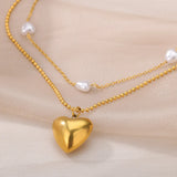 Simulated Pearl Heart Necklace Stainless Steel Chain Wedding Jewelry