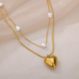 Simulated Pearl Heart Necklace Stainless Steel Chain Wedding Jewelry