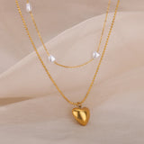 Simulated Pearl Heart Necklace Stainless Steel Chain Wedding Jewelry