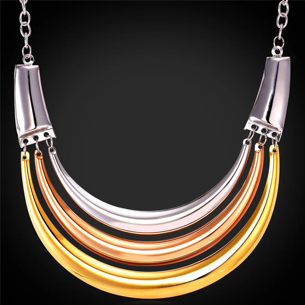 Multilayer Torque Punk Charm Women Choker Necklace Short Necklace in Gold/Rose