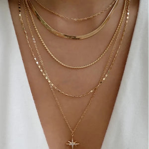 Crystal Star Pendant Necklace, Multilayer Snake Chain, Women's Jewelry N0308