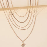 Crystal Star Pendant Necklace, Multilayer Snake Chain, Women's Jewelry N0308