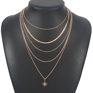 Crystal Star Pendant Necklace, Multilayer Snake Chain, Women's Jewelry N0308