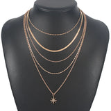 Crystal Star Pendant Necklace, Multilayer Snake Chain, Women's Jewelry N0308