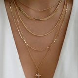 Crystal Star Pendant Necklace, Multilayer Snake Chain, Women's Jewelry N0308