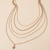 Crystal Star Pendant Necklace, Multilayer Snake Chain, Women's Jewelry N0308
