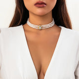 Vintage Pearl Choker Necklace for Women Goth Rhinestone Chain