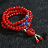 Red Cinnabar 6mm Beads Bracelet with Fish Pendant DIY B797