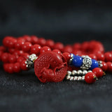 Red Cinnabar 6mm Beads Bracelet with Fish Pendant DIY B797