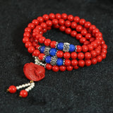 Red Cinnabar 6mm Beads Bracelet with Fish Pendant DIY B797