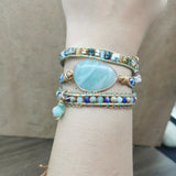 Leather Wrap Bracelet Natural Stone Beaded Strands Boho Jewelry