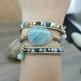 Leather Wrap Bracelet Natural Stone Beaded Strands Boho Jewelry