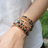 Leather Wrap Bracelet w/ Chakra Beaded Strands Boho Jewelry