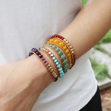 Leather Wrap Bracelet w/ Chakra Beaded Strands Boho Jewelry