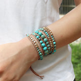 Leather Wrap Bracelet w/ Chakra Beaded Strands Boho Jewelry