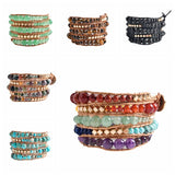Leather Wrap Bracelet w/ Chakra Beaded Strands Boho Jewelry