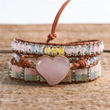 Leather Wrap Bracelet with Rose Quartz Beads