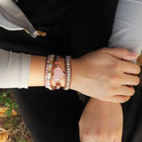 Leather Wrap Bracelet with Rose Quartz Beads