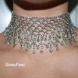 Multilayer Tassel Rhinestone Choker Statement Necklace Women Party Wedding