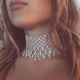Multilayer Tassel Rhinestone Choker Statement Necklace Women Party Wedding