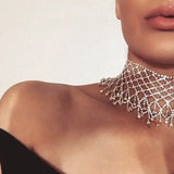 Multilayer Tassel Rhinestone Choker Statement Necklace Women Party Wedding