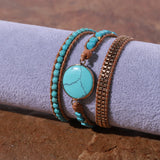 Multilayer Leather Wrap Bracelet with Turquoise Rhinestone Beads
