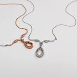 925 Silver Rose Oval Gemstone DIY Pendant Necklace 16''+2''1421108