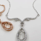 925 Silver Rose Oval Gemstone DIY Pendant Necklace 16''+2''1421108