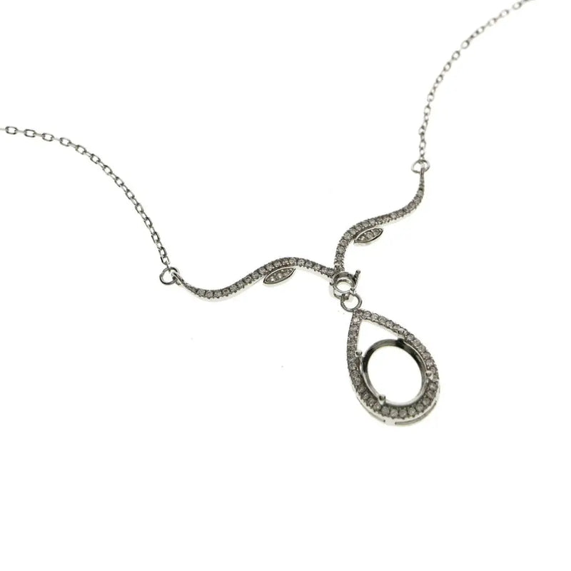 925 Silver Rose Oval Gemstone DIY Pendant Necklace 16''+2''1421108