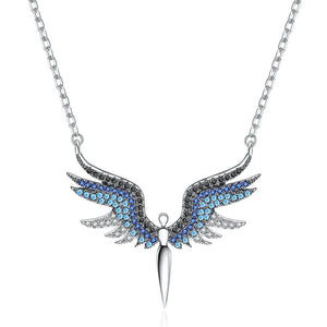 Angel Wings Rhinestone Pendant Necklace Charms Chain Jewelry