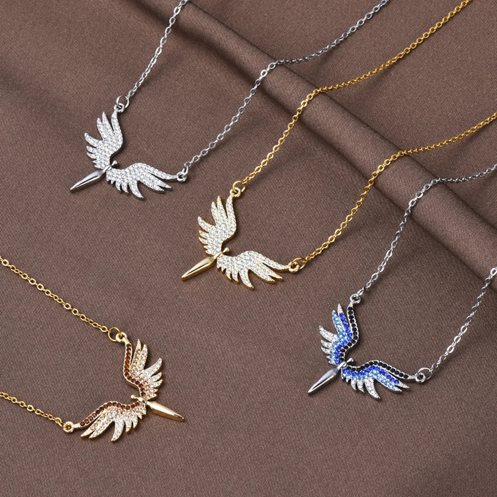 Angel Wings Rhinestone Pendant Necklace Charms Chain Jewelry