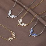 Angel Wings Rhinestone Pendant Necklace Charms Chain Jewelry