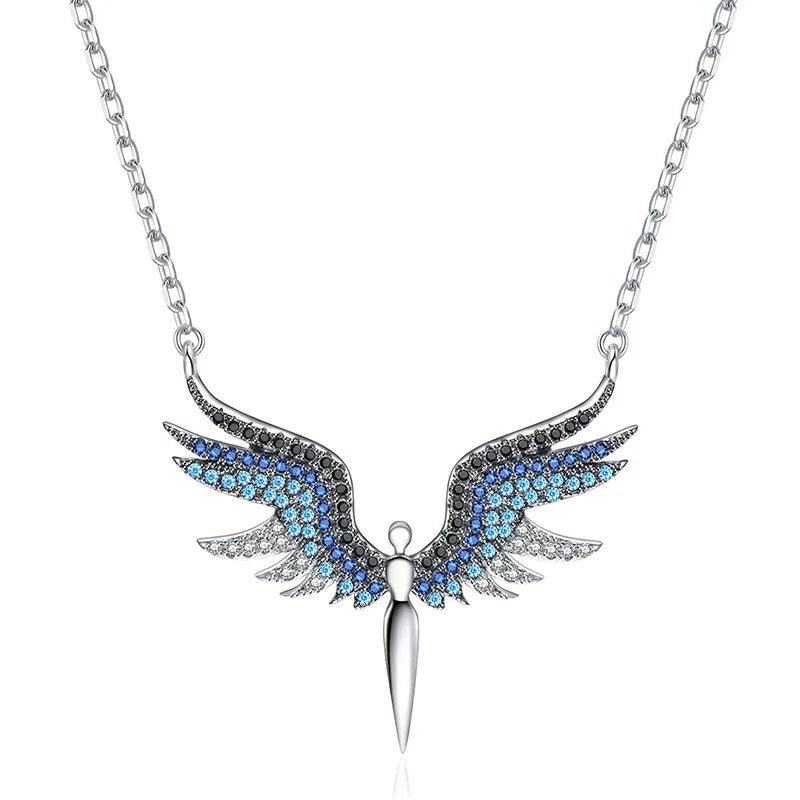 Angel Wings Rhinestone Pendant Necklace Charms Chain Jewelry