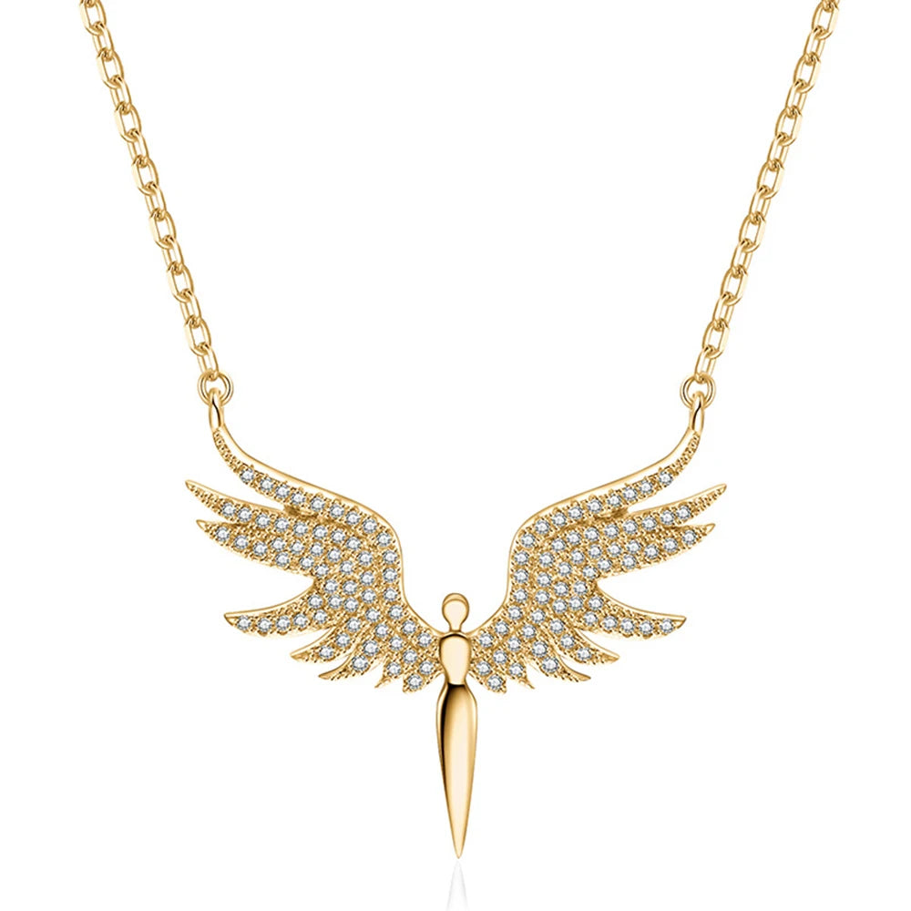 Angel Wings Rhinestone Pendant Necklace Charms Chain Jewelry