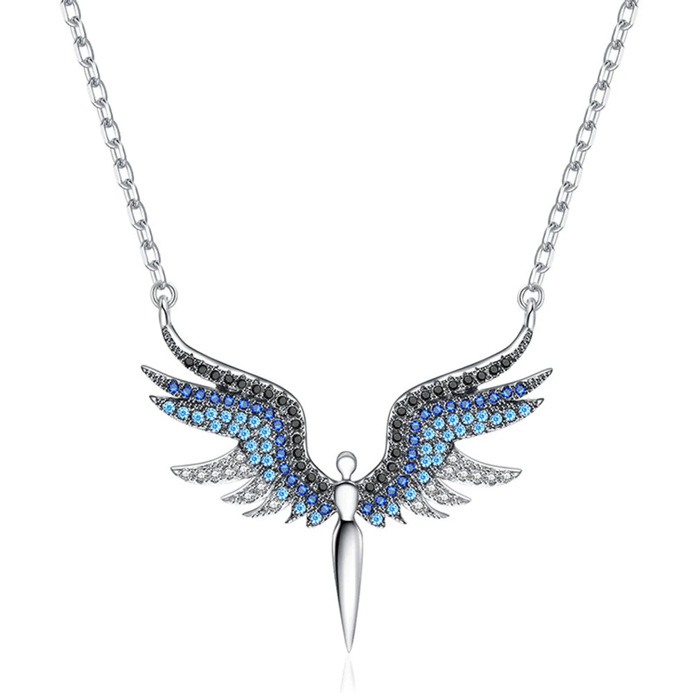Angel Wings Rhinestone Pendant Necklace Charms Chain Jewelry