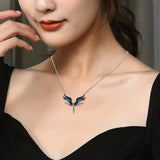 Angel Wings Rhinestone Pendant Necklace Charms Chain Jewelry