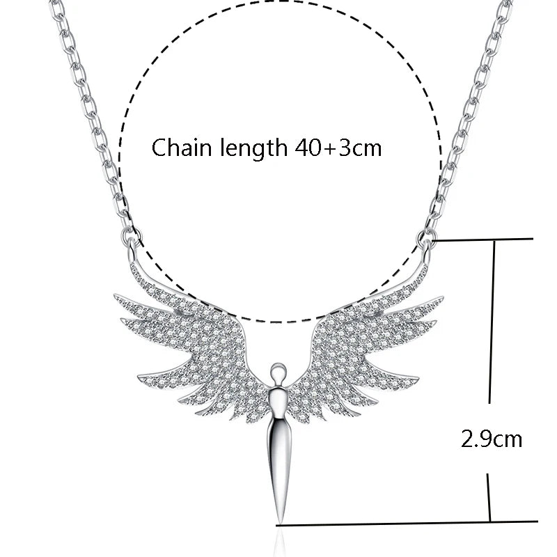 Angel Wings Rhinestone Pendant Necklace Charms Chain Jewelry