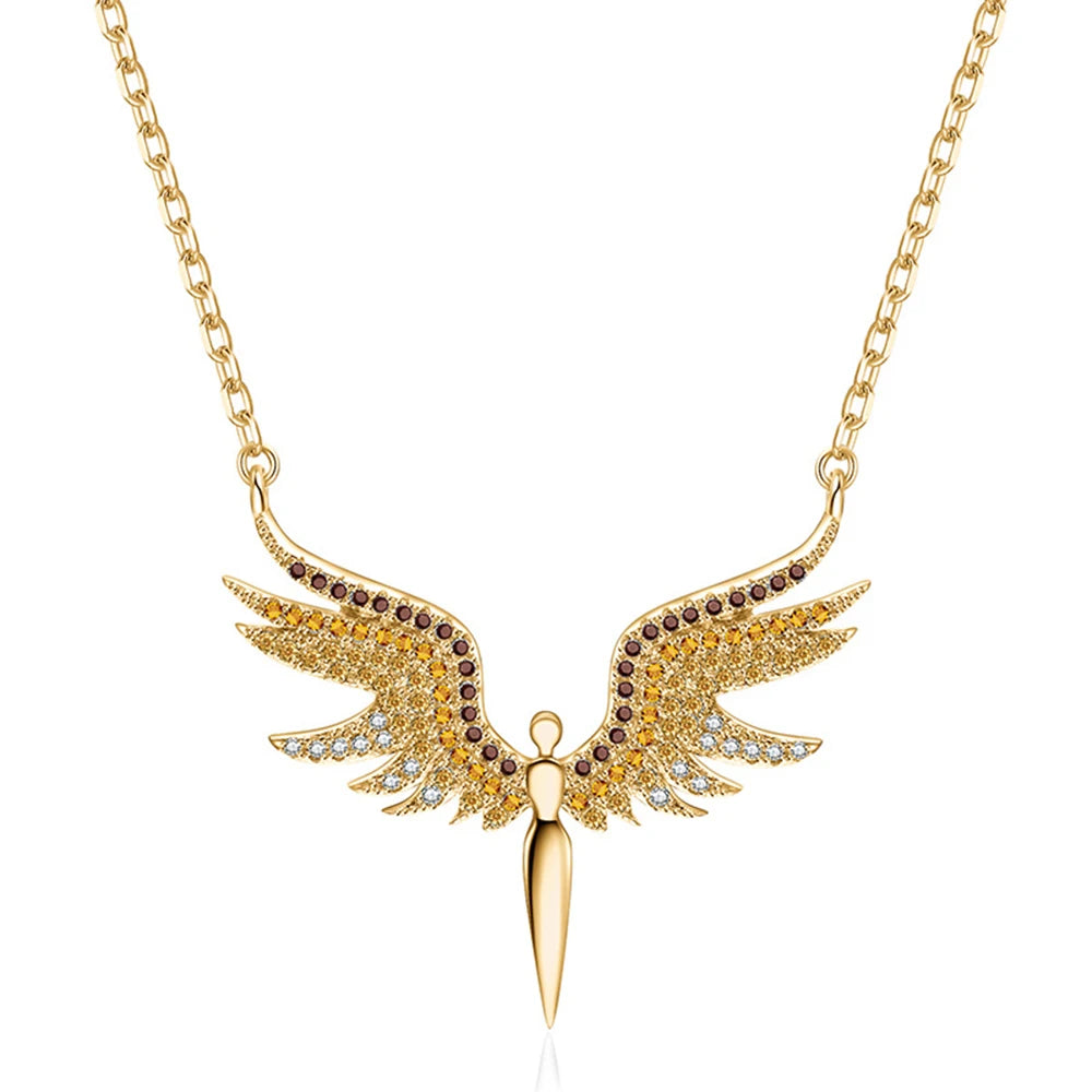Angel Wings Rhinestone Pendant Necklace Charms Chain Jewelry