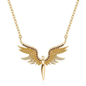 Angel Wings Rhinestone Pendant Necklace Charms Chain Jewelry