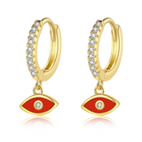 Eye Shape 925 Silver Hoop Earrings with Zircon Inlay