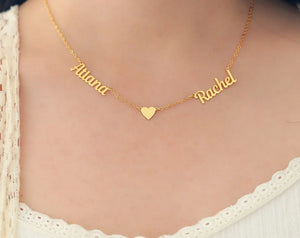 Personalized Double Name Necklace with Heart, Custom Jewelry for Women
