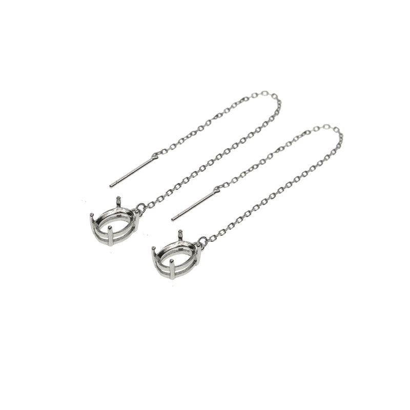 Sterling Silver Gemstone Prong Earrings Settings DIY Ear Wire 3.7''
