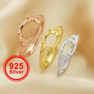 925 Silver Oval Prong Ring, Art Deco Rose Plated Band