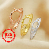 925 Silver Oval Prong Ring, Art Deco Rose Plated Band