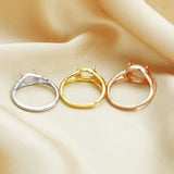 925 Silver Oval Prong Ring, Art Deco Rose Plated Band