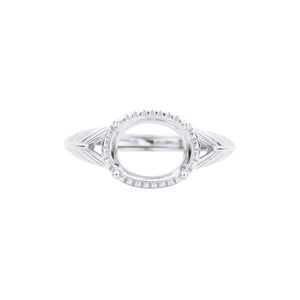 925 Silver Oval Prong Ring, Art Deco Rose Plated Band