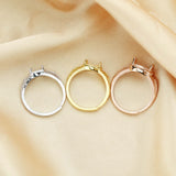 925 Silver Oval Prong Ring, Art Deco Rose Plated Band