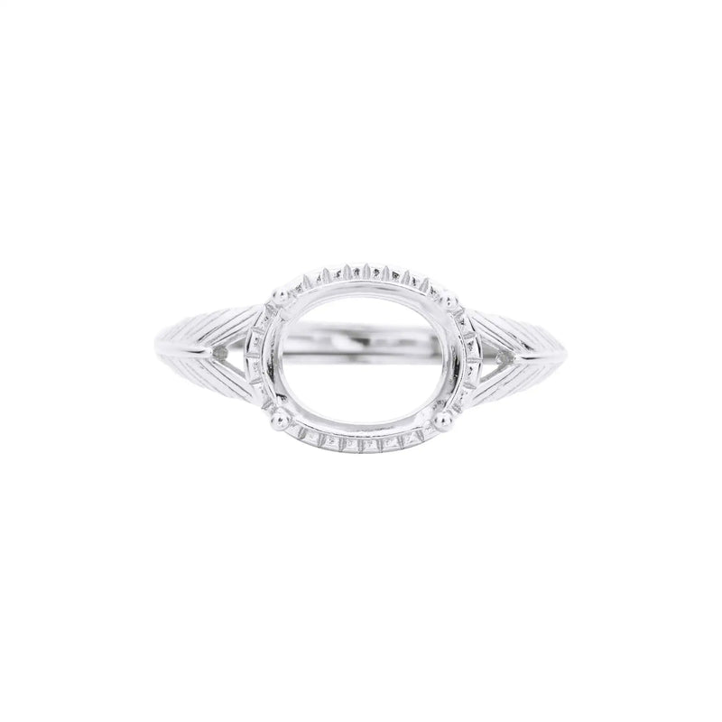 925 Silver Oval Prong Ring, Art Deco Rose Plated Band